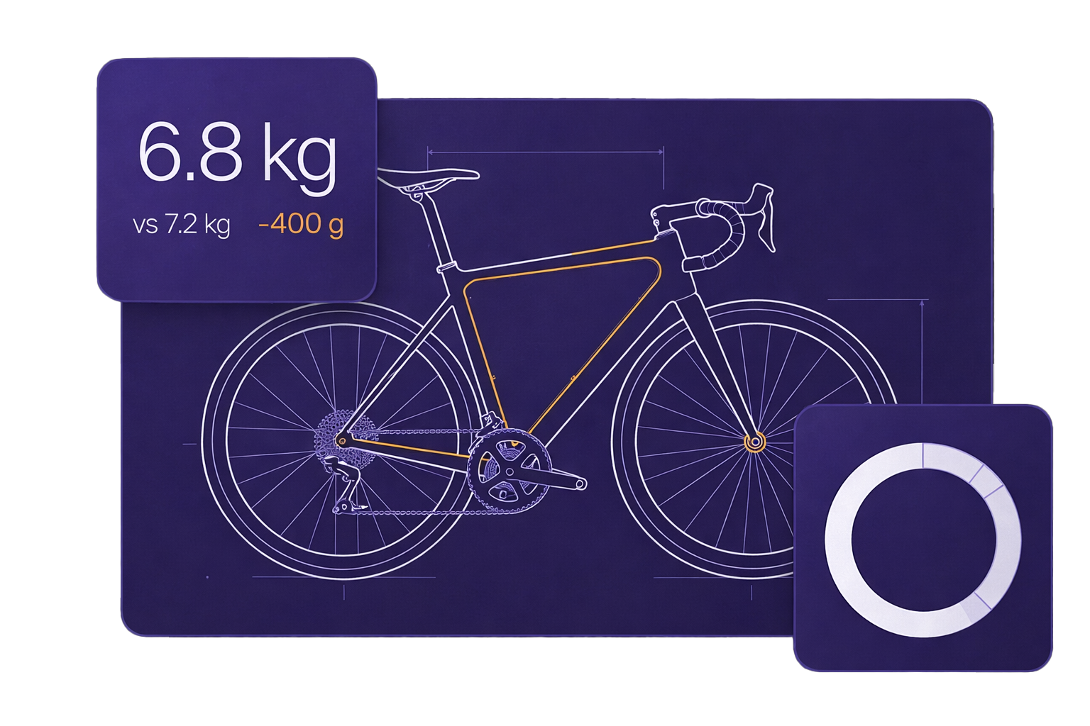Carbon road bike with weight display showing 6.82kg